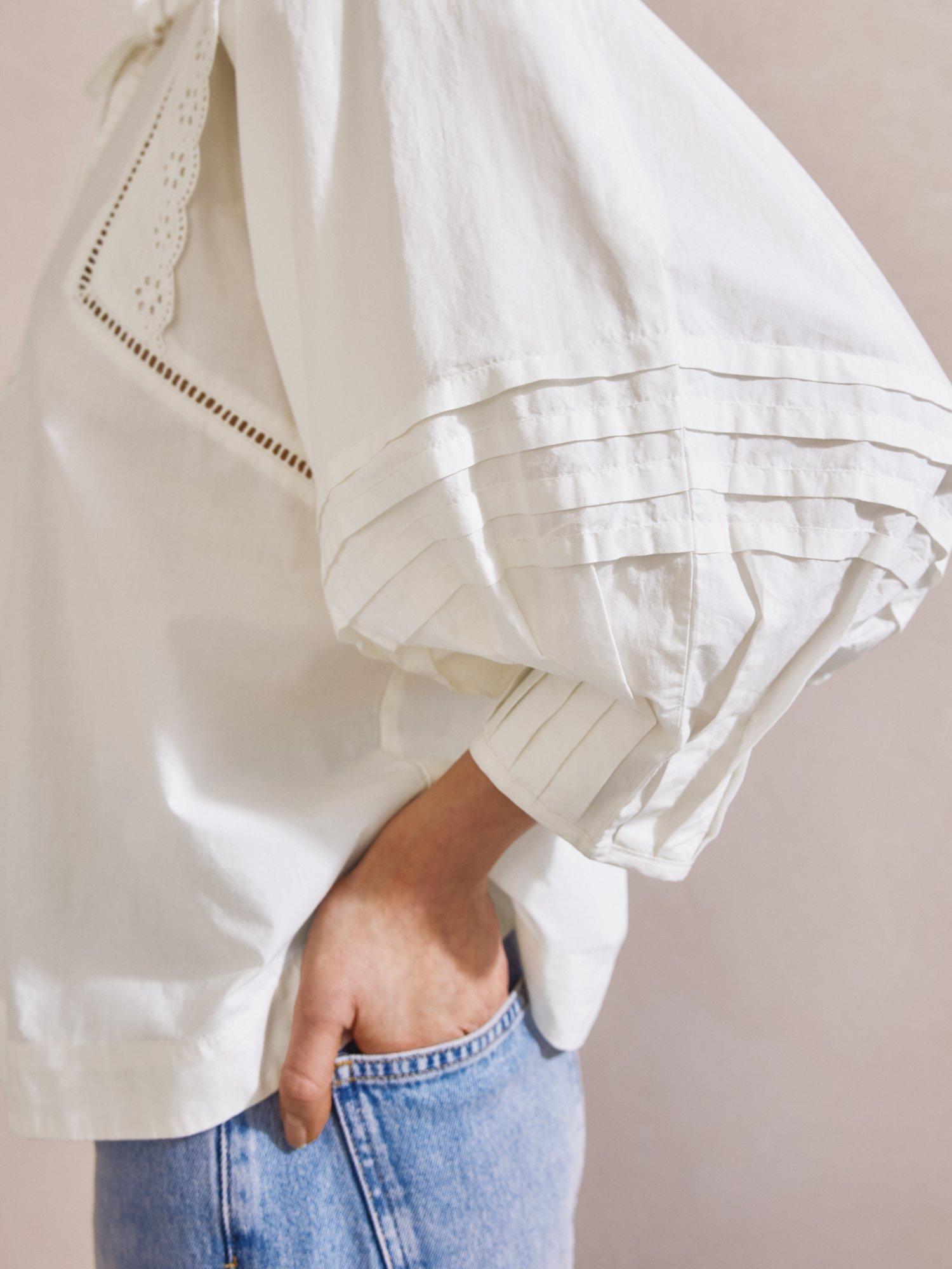 Product image 7 of 8, which shows Albaray Cotton Pintuck Sleeve Top, Cream, 10