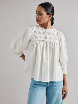 Albaray Scallop Embroidered Yoke Top, Cream, Cream