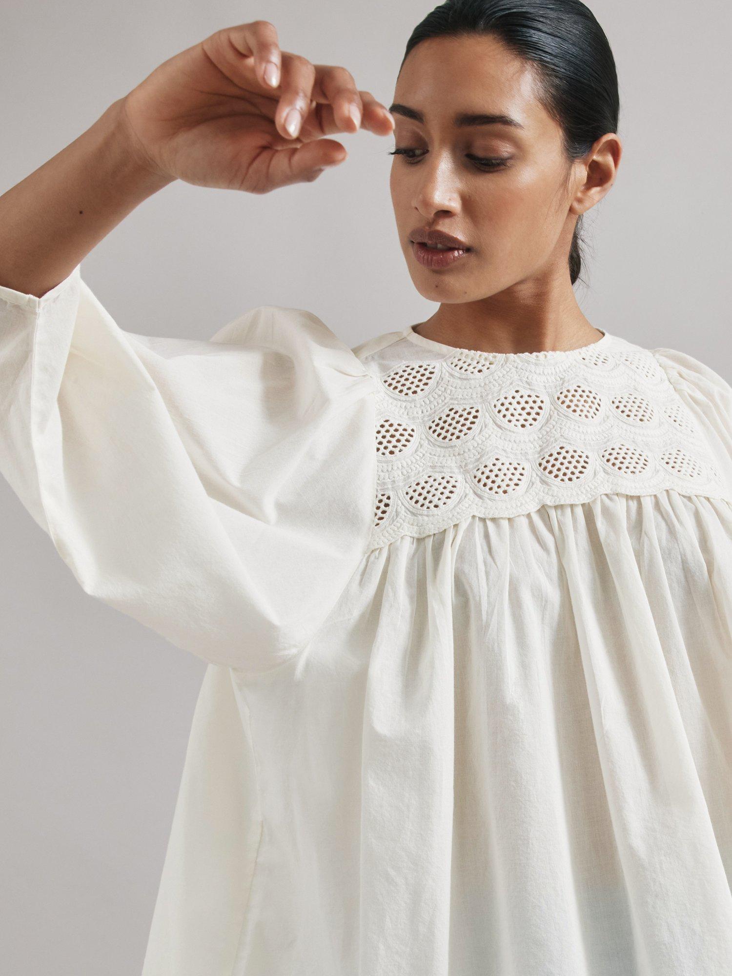 Product image 4 of 5, which shows Albaray Scallop Embroidered Yoke Top, Cream, 8