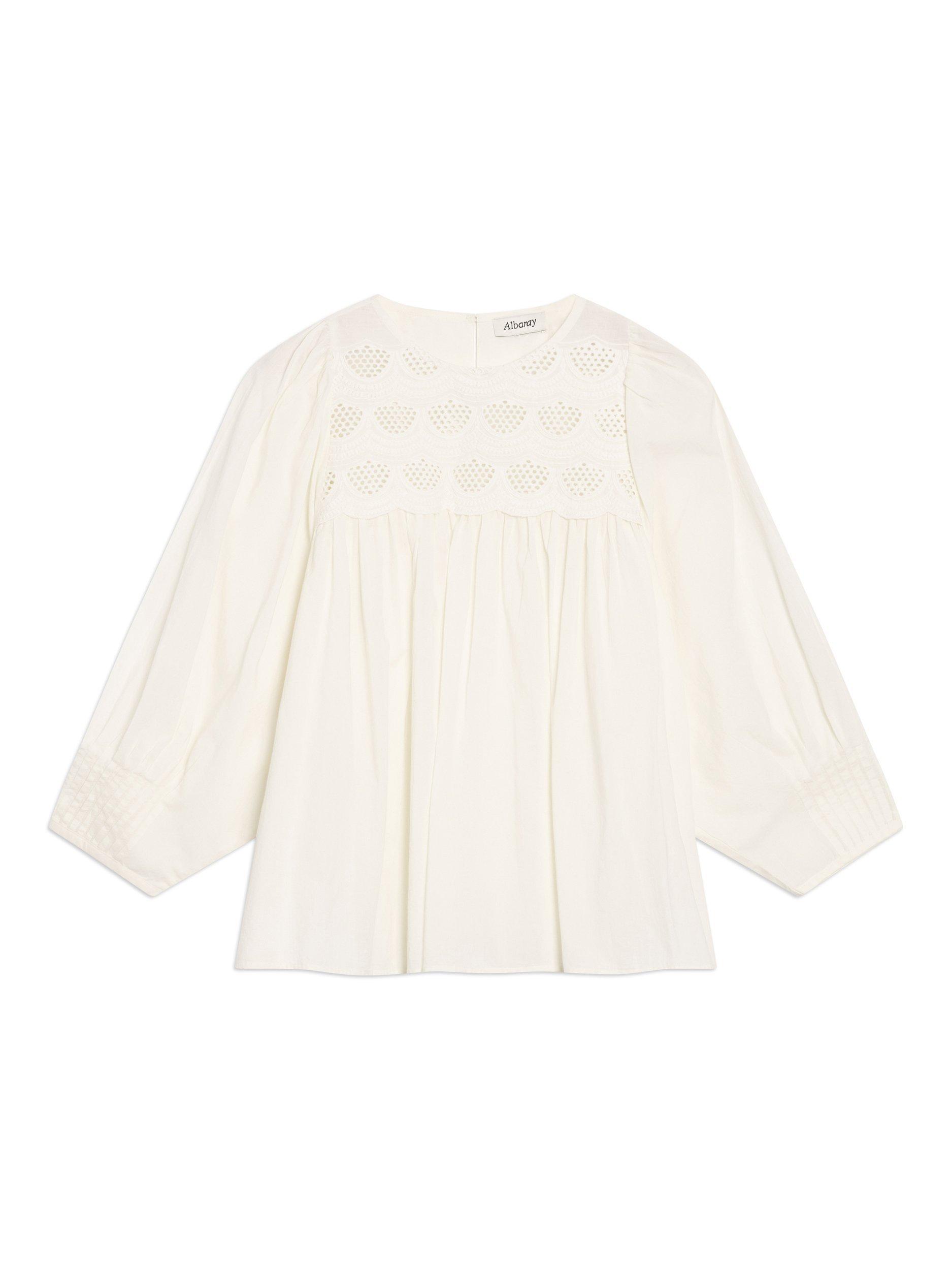 Product image 5 of 5, which shows Albaray Scallop Embroidered Yoke Top, Cream, 8