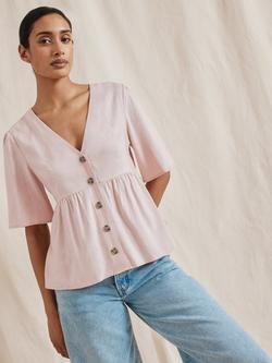 Albaray Button Through Peplum Hem Top, Pink, Pink