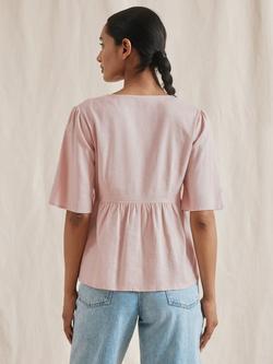 Albaray Button Through Peplum Hem Top, Pink - view 2, Pink