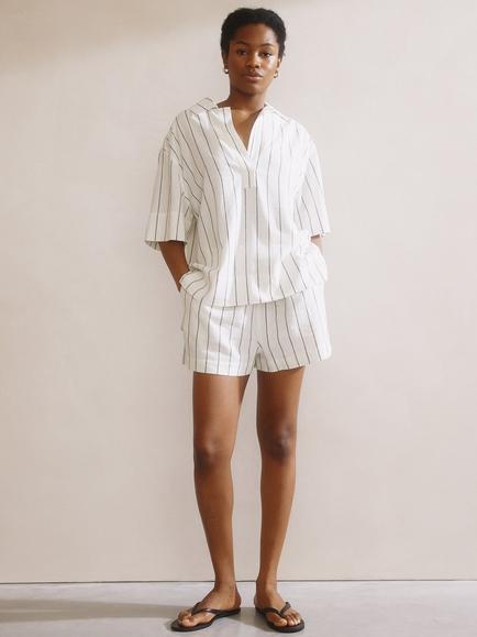 Albaray Stripe Oversized Pop Over Shirt, White, White