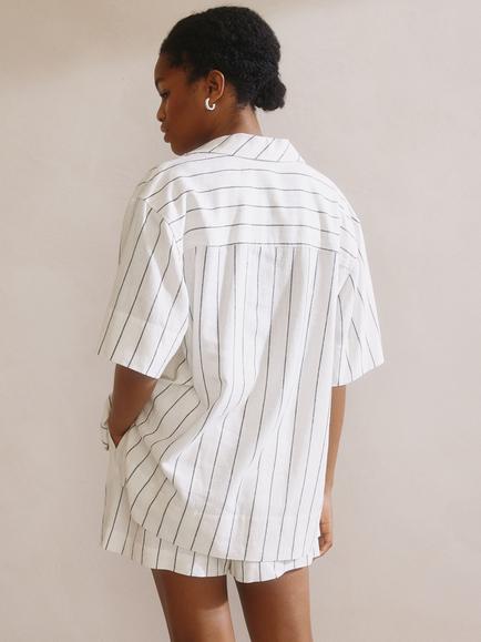 Albaray Stripe Oversized Pop Over Shirt, White - view 2, White