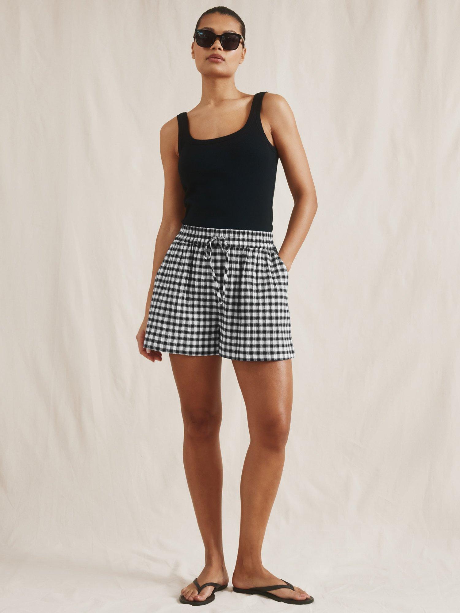 Albaray Elasticated Waist Gingham Shorts, Black/White