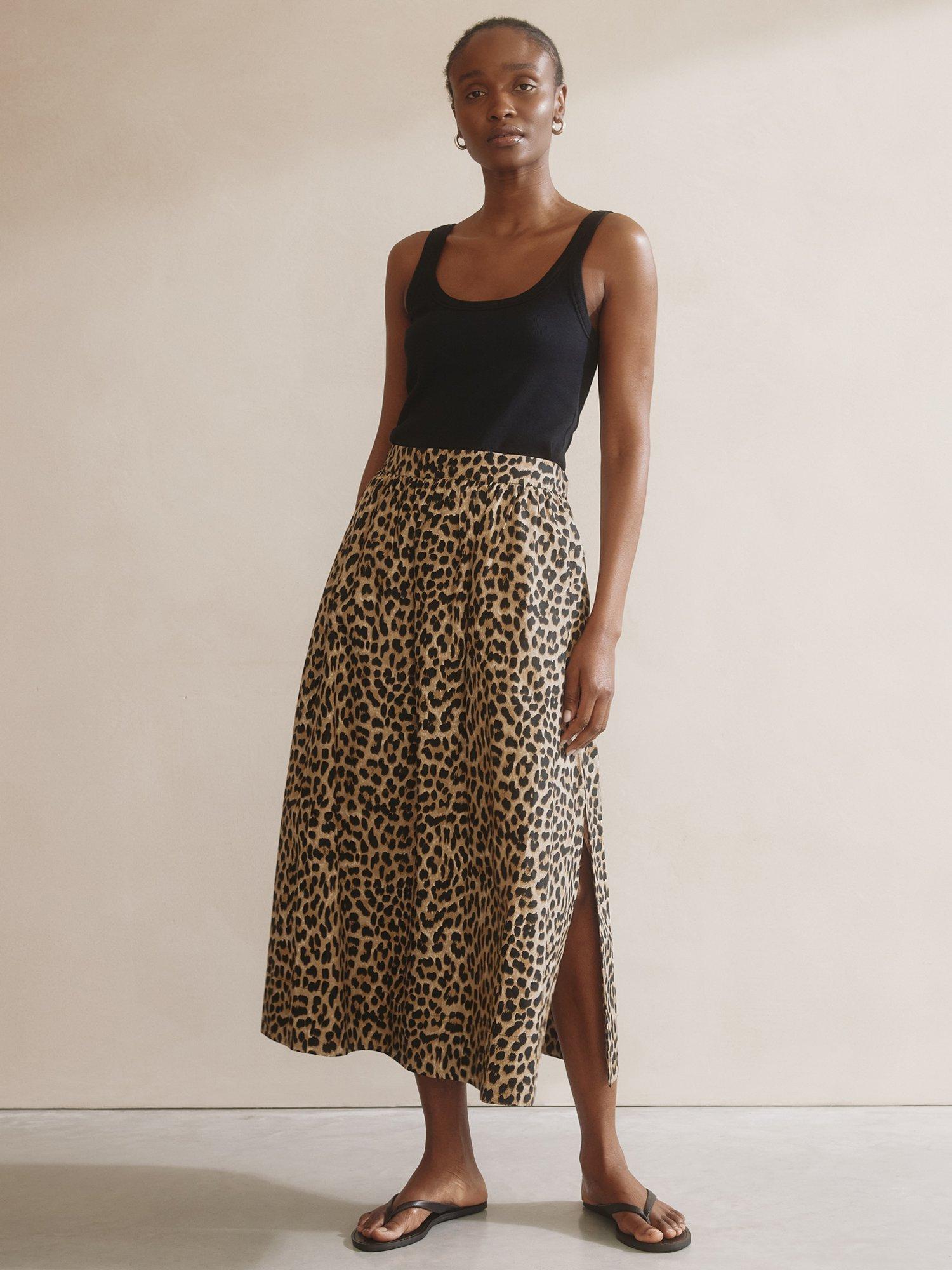Albaray Animal Print Pure Organic Cotton Skirt, Brown/Multi