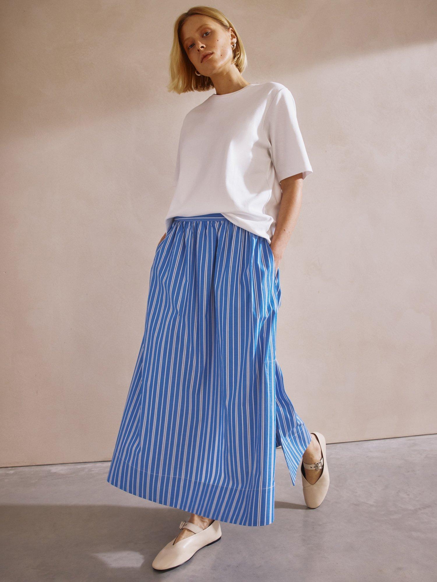 Product image 1 of 6, which shows Albaray Stripe Organic Cotton Rich Skirt, Blue, 8