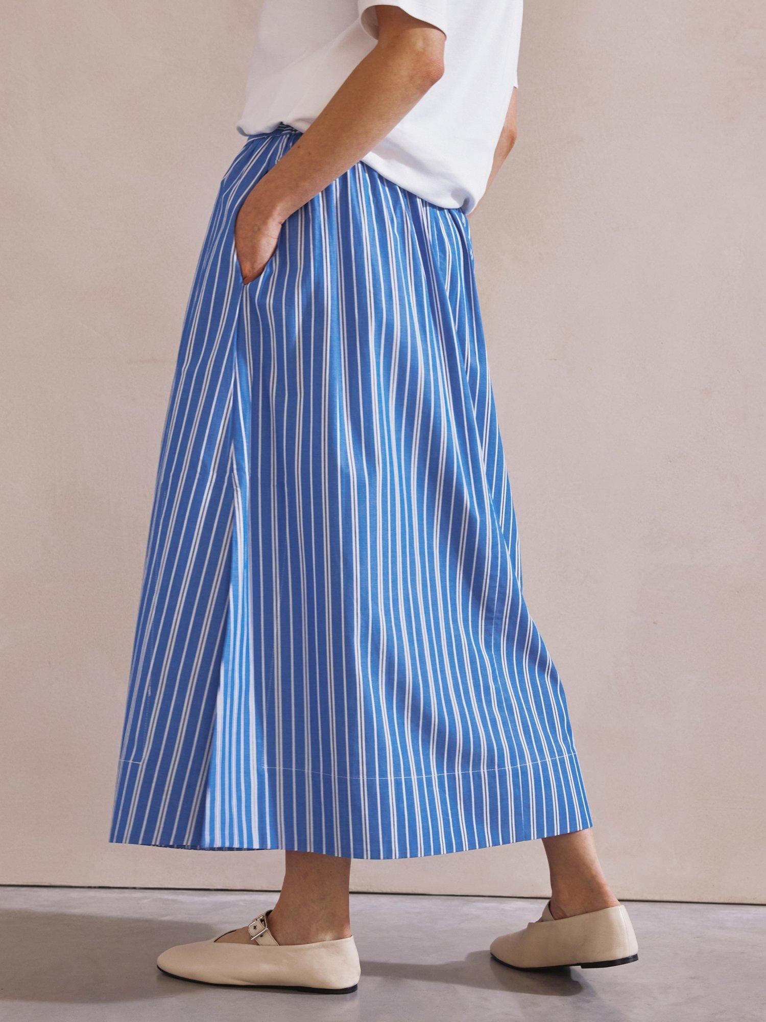 Product image 2 of 6, which shows Albaray Stripe Organic Cotton Rich Skirt, Blue, 8