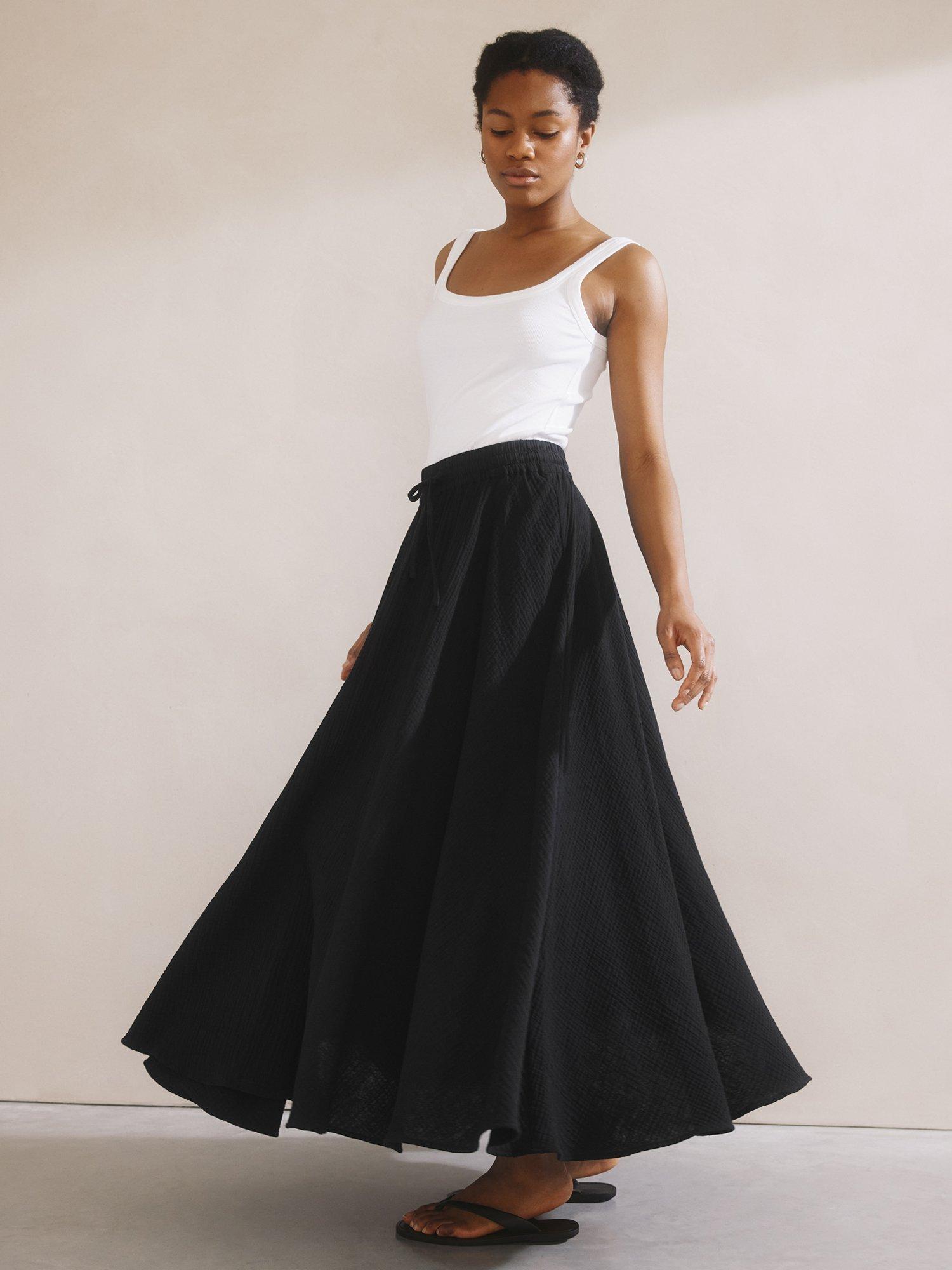 Product image 1 of 5, which shows Albaray Cheesecloth Cotton Maxi Skirt, Black, 8