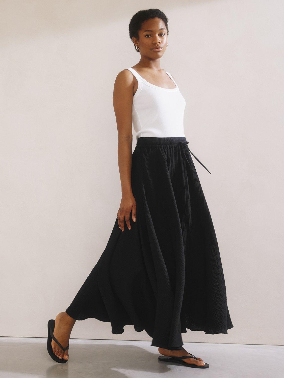 Product image 4 of 5, which shows Albaray Cheesecloth Cotton Maxi Skirt, Black, 8