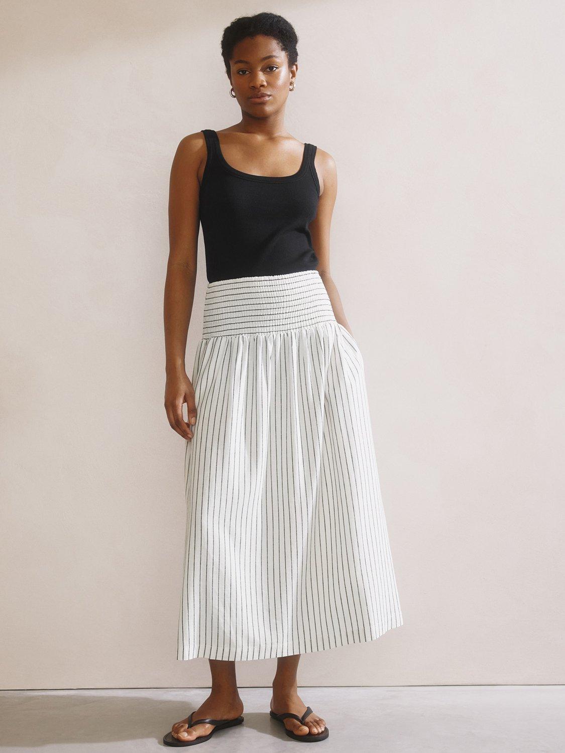 Albaray Stripe Smocked Waist Skirt, White