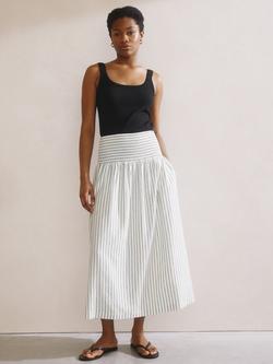 Albaray Stripe Smocked Waist Skirt, White, White