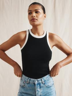 Albaray High Neck Contrast Trim Vest Top, Black/White, Black/White