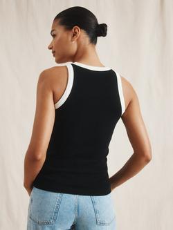 Albaray High Neck Contrast Trim Vest Top, Black/White - view 2, Black/White