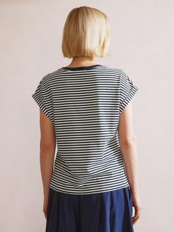 Albaray Stripe Roll Back Cuff T-Shirt, Navy - view 2, Navy