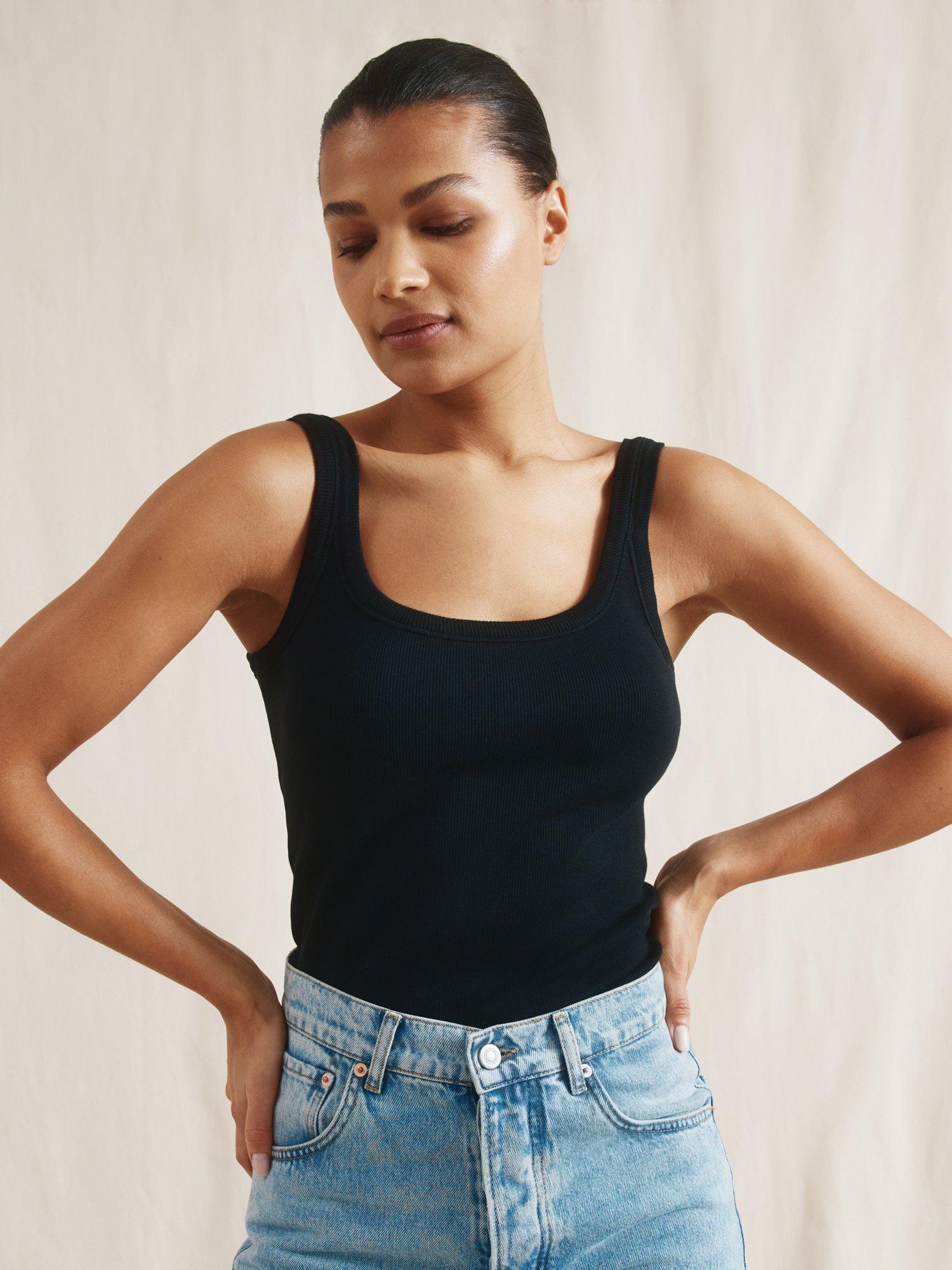 Product image 1 of 2, which shows Albaray Scoop Neck Ribbed Vest Top, Black, 8