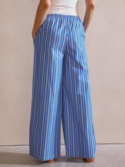 Albaray Stripe Drawstring Organic Cotton Rich Trousers, Blue - view 2, Blue