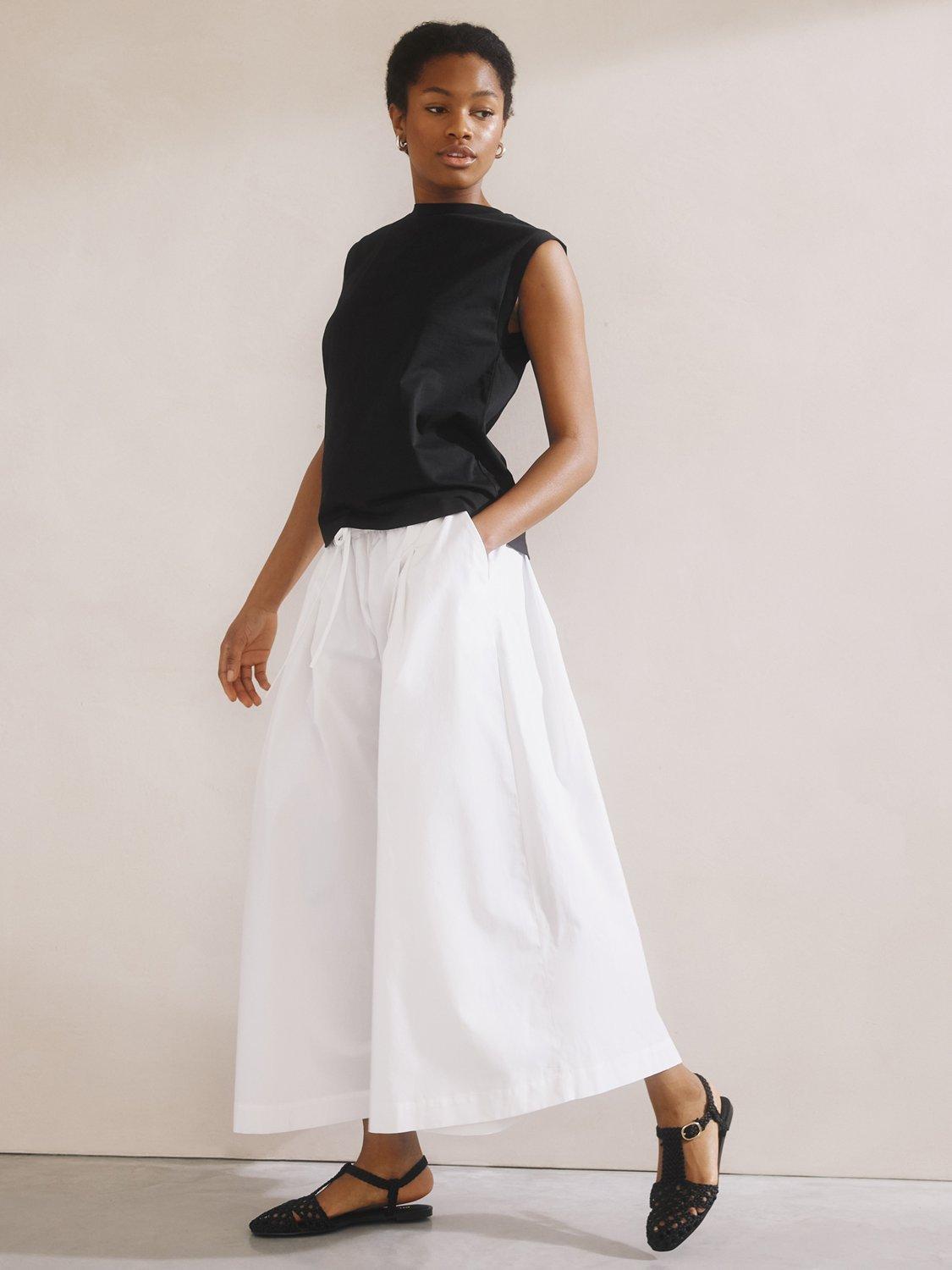 Product image 1 of 5, which shows Albaray Super Wide Leg Pure Organic Cotton Culottes, White, 8