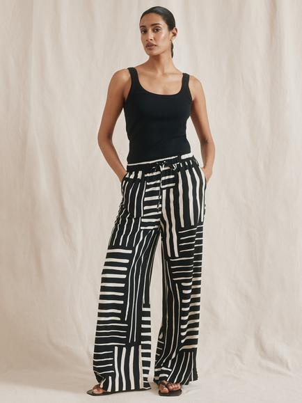 Albaray Patchwork Stripe Trousers, Black, Black