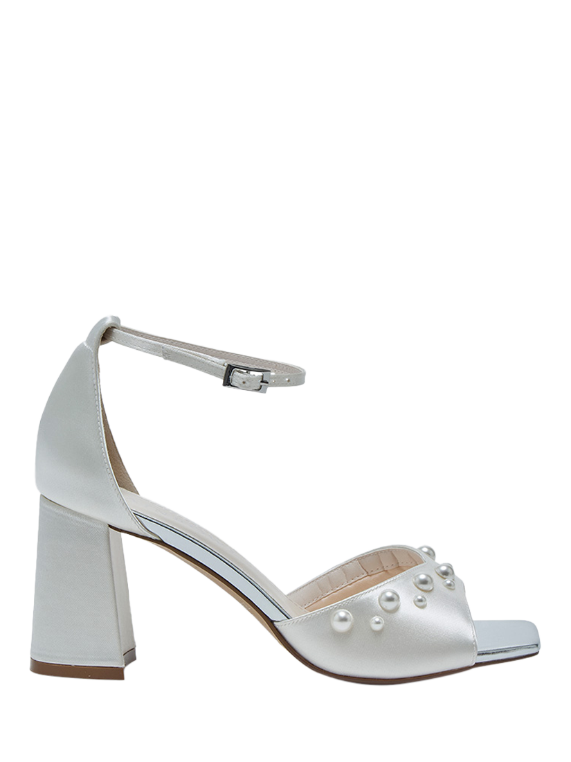 Product image 1 of 4, which shows Rainbow Club Maya Wide Fit Mid Pearl Detail Bridal Sandals, White, 4S