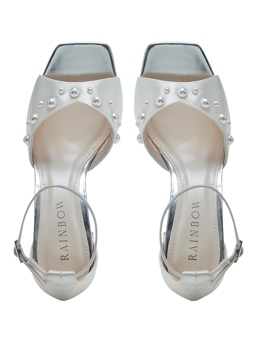 Product image 4 of 4, which shows Rainbow Club Maya Wide Fit Mid Pearl Detail Bridal Sandals, White, 4S