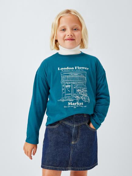John Lewis Kid's Flower Shop Jersey Top, Blue, White, Blue, White