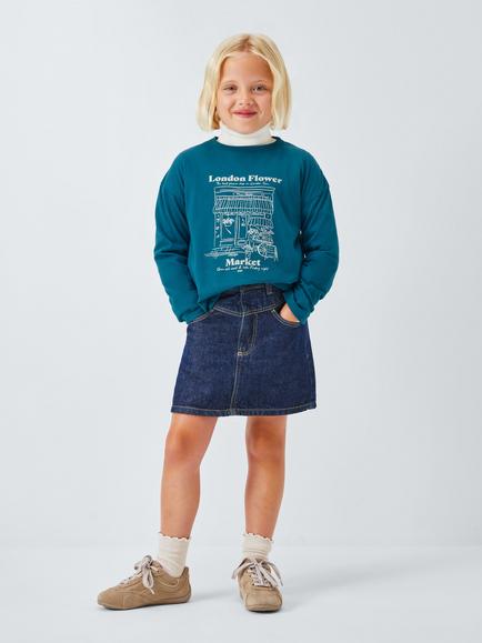 John Lewis Kid's Flower Shop Jersey Top, Blue, White - view 2, Blue, White