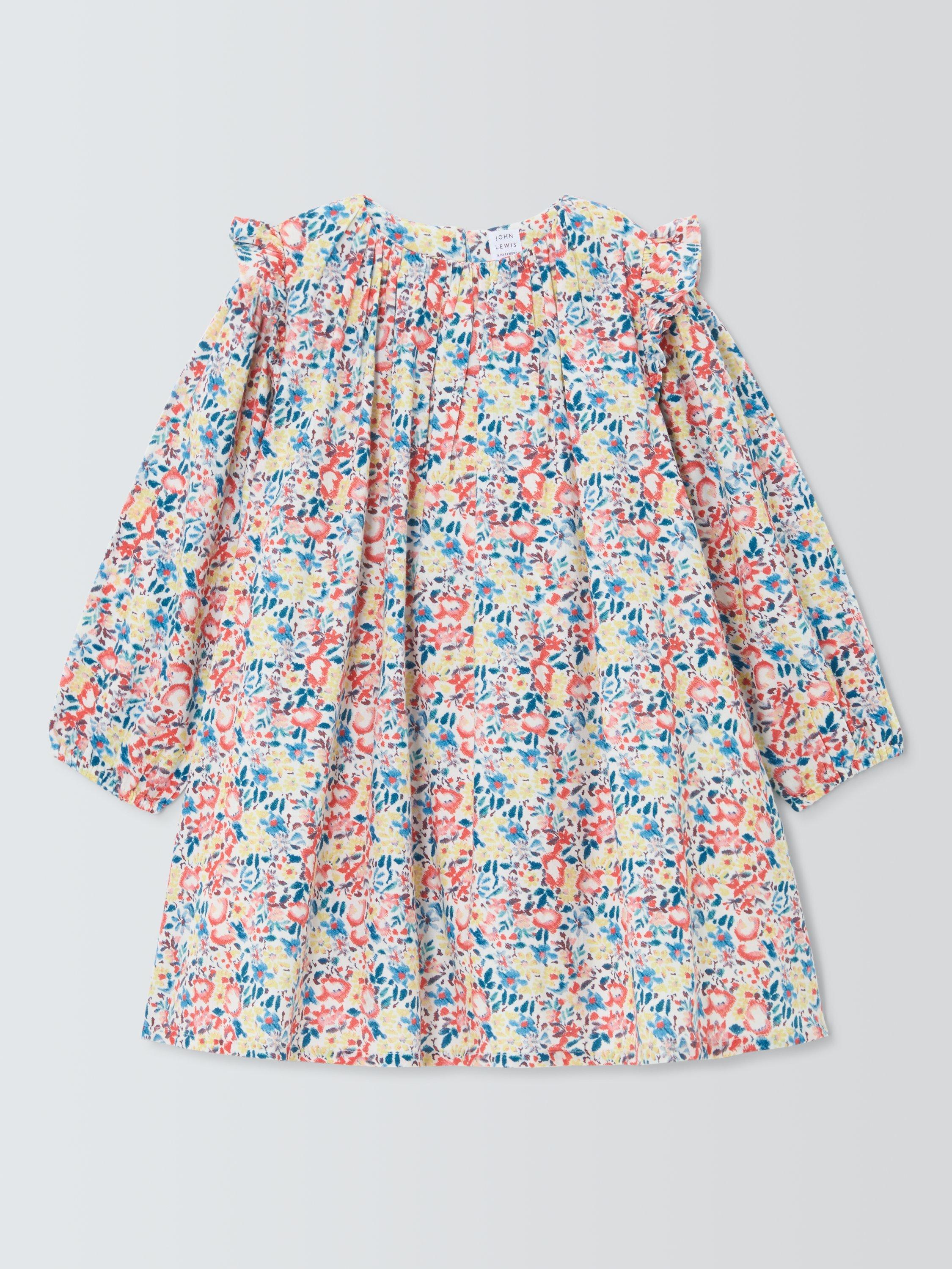Product image 1 of 3, which shows John Lewis Kids' Floral Frill Sleeve Dress, Miulti, 3 years
