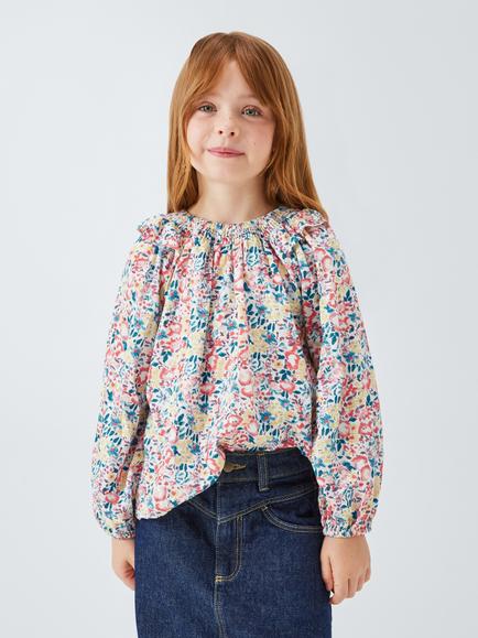 John Lewis Kids' Floral Balloon Sleeve Top, Multi, Multi