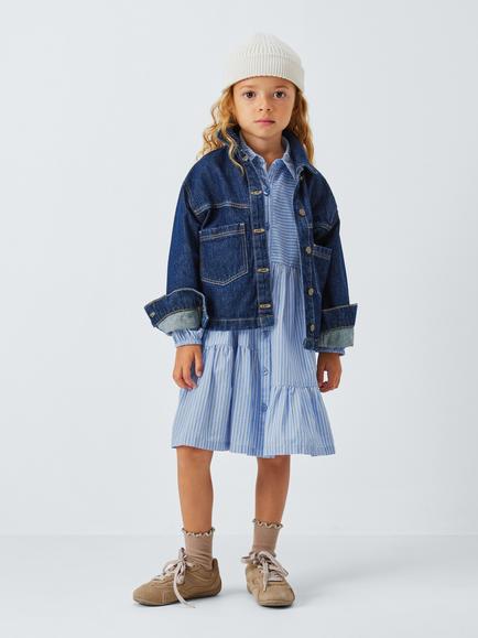 John Lewis Kids' Stripe Split Hem Shirt Dress, Blue, Blue