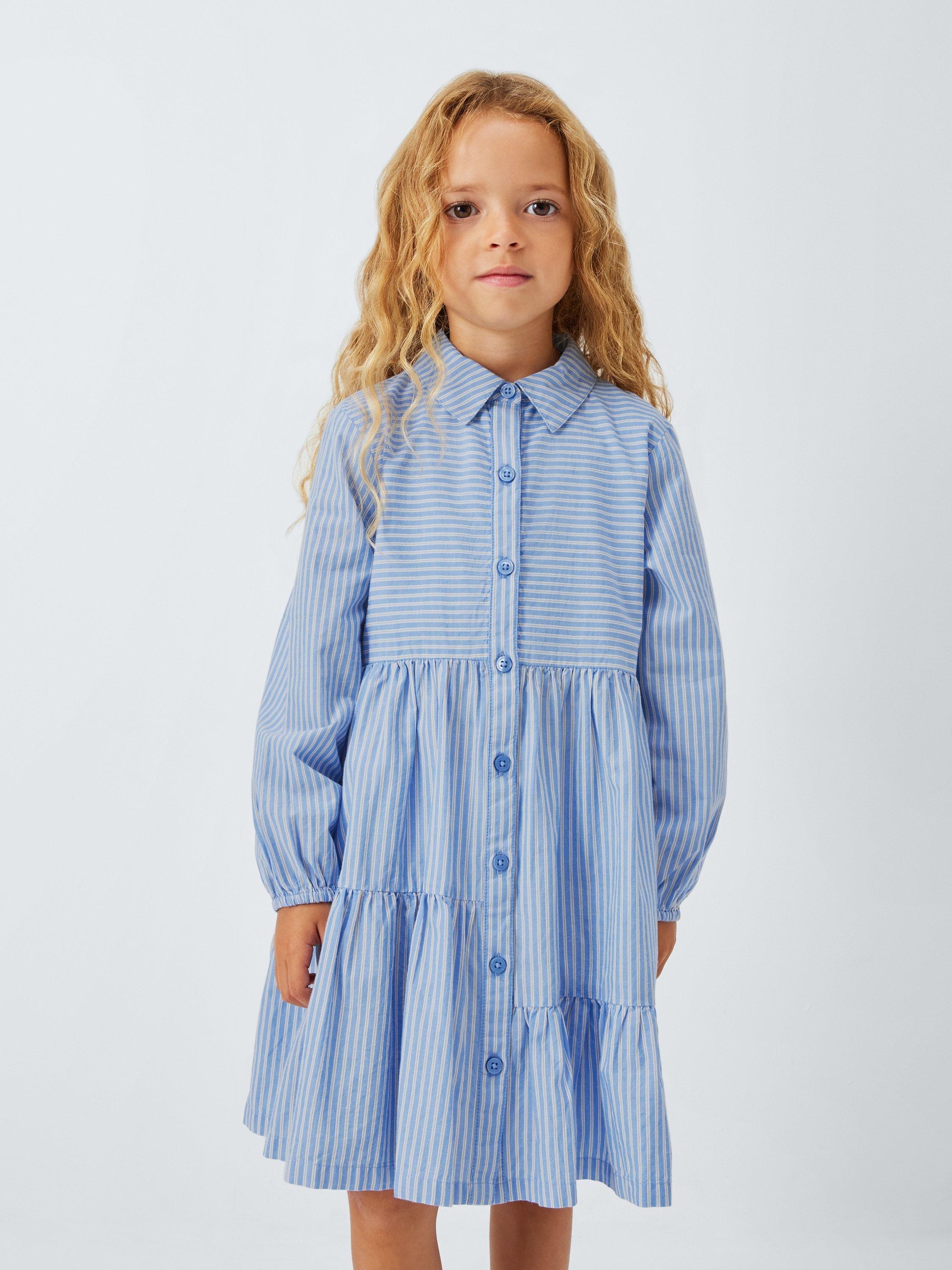 john lewis shirt dress John Lewis Kids' Stripe Split Hem Shirt Dress, Blue