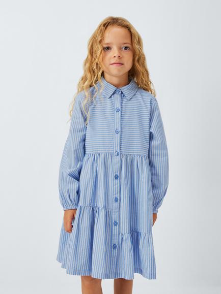 John Lewis Kids' Stripe Split Hem Shirt Dress, Blue - view 2, Blue