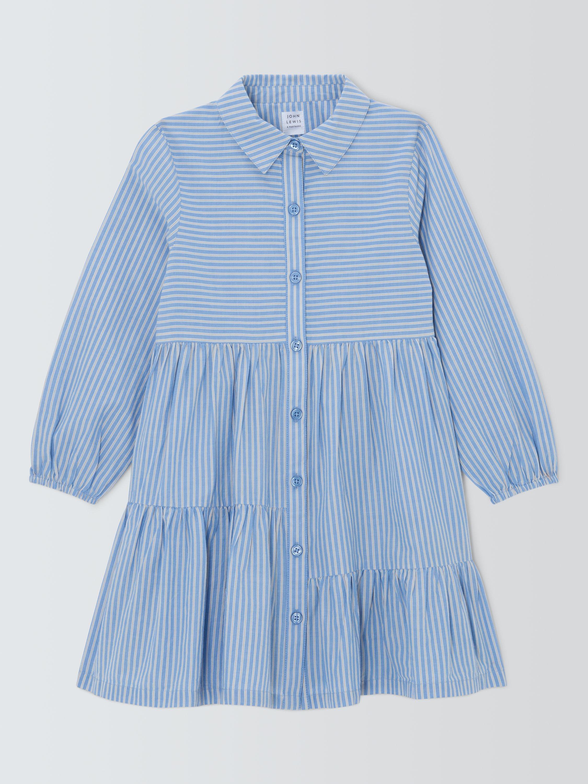 Product image 1 of 3, which shows John Lewis Kids' Stripe Split Hem Shirt Dress, Blue, 3 years