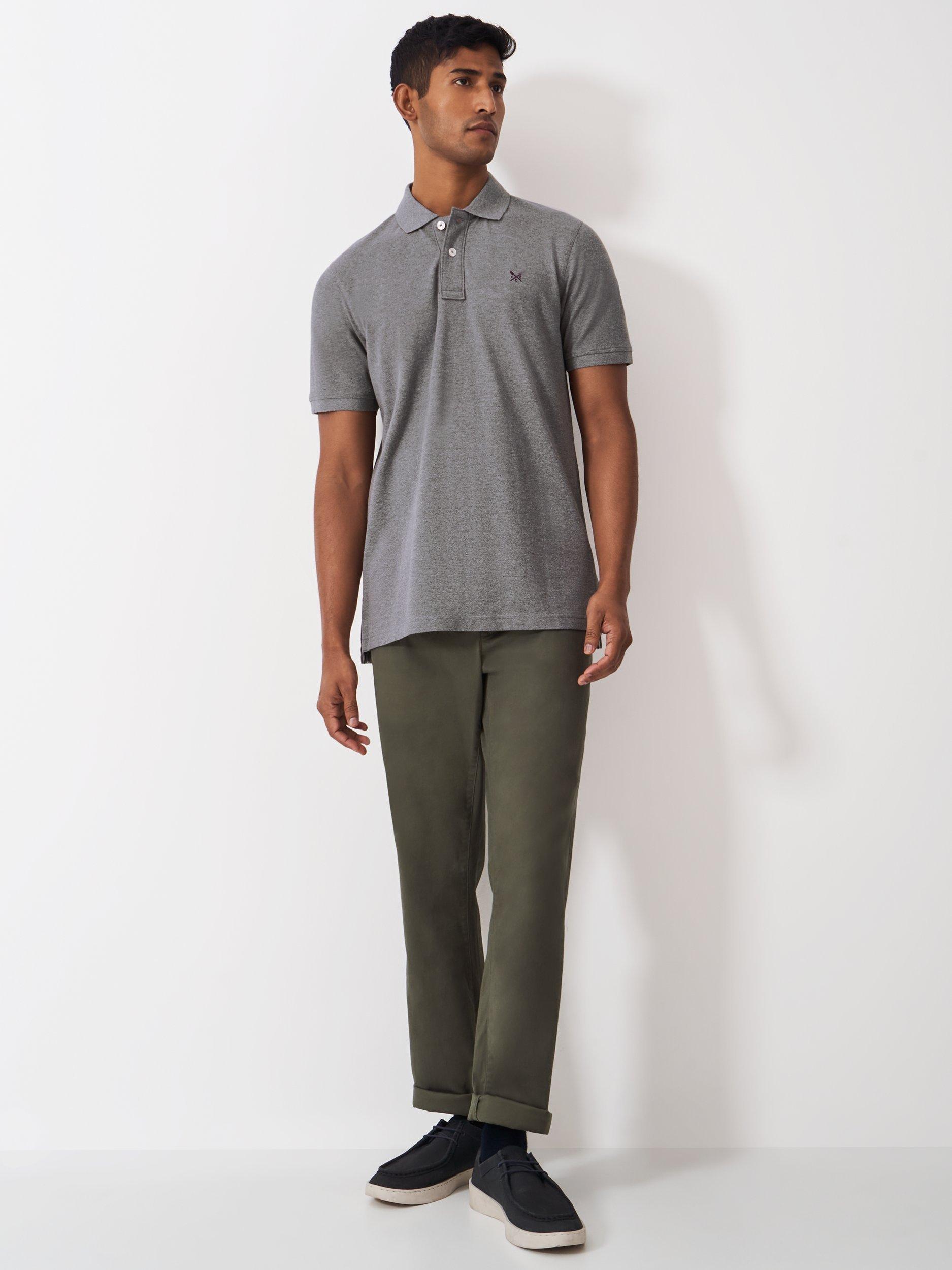 Product image 2 of 5, which shows Crew Clothing Cotton Regular Fit Short Sleeve Polo Shirt, Dark Grey, XS