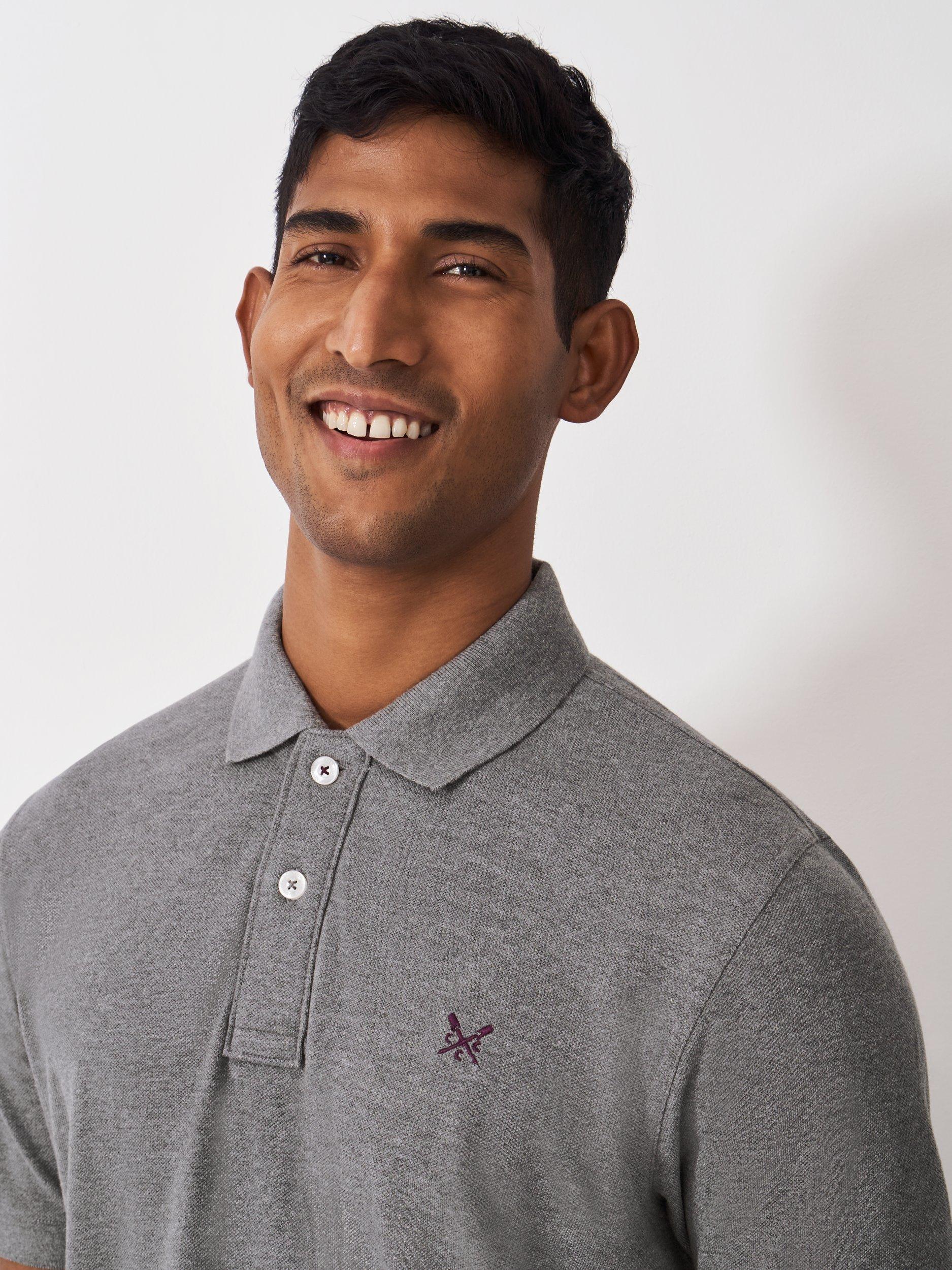 Product image 4 of 5, which shows Crew Clothing Cotton Regular Fit Short Sleeve Polo Shirt, Dark Grey, XS