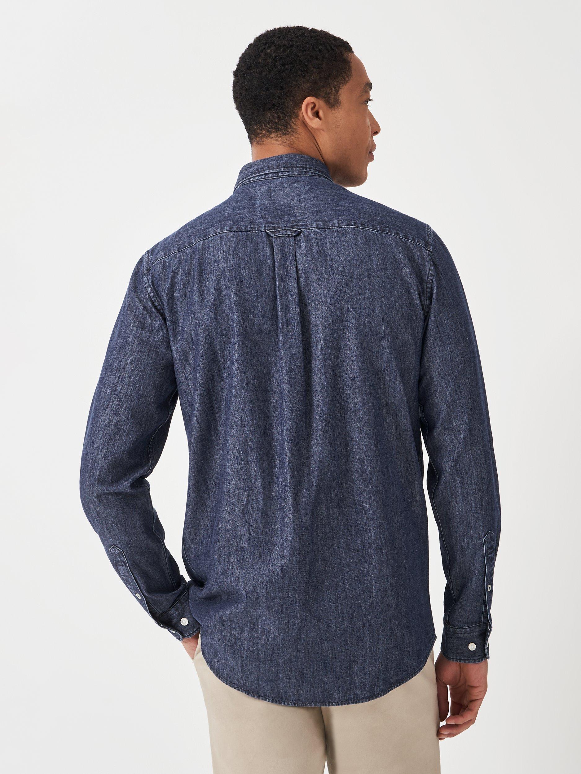 Product image 2 of 4, which shows Crew Clothing Cotton Regular Fit Denim Shirt, Airforce Blue, L