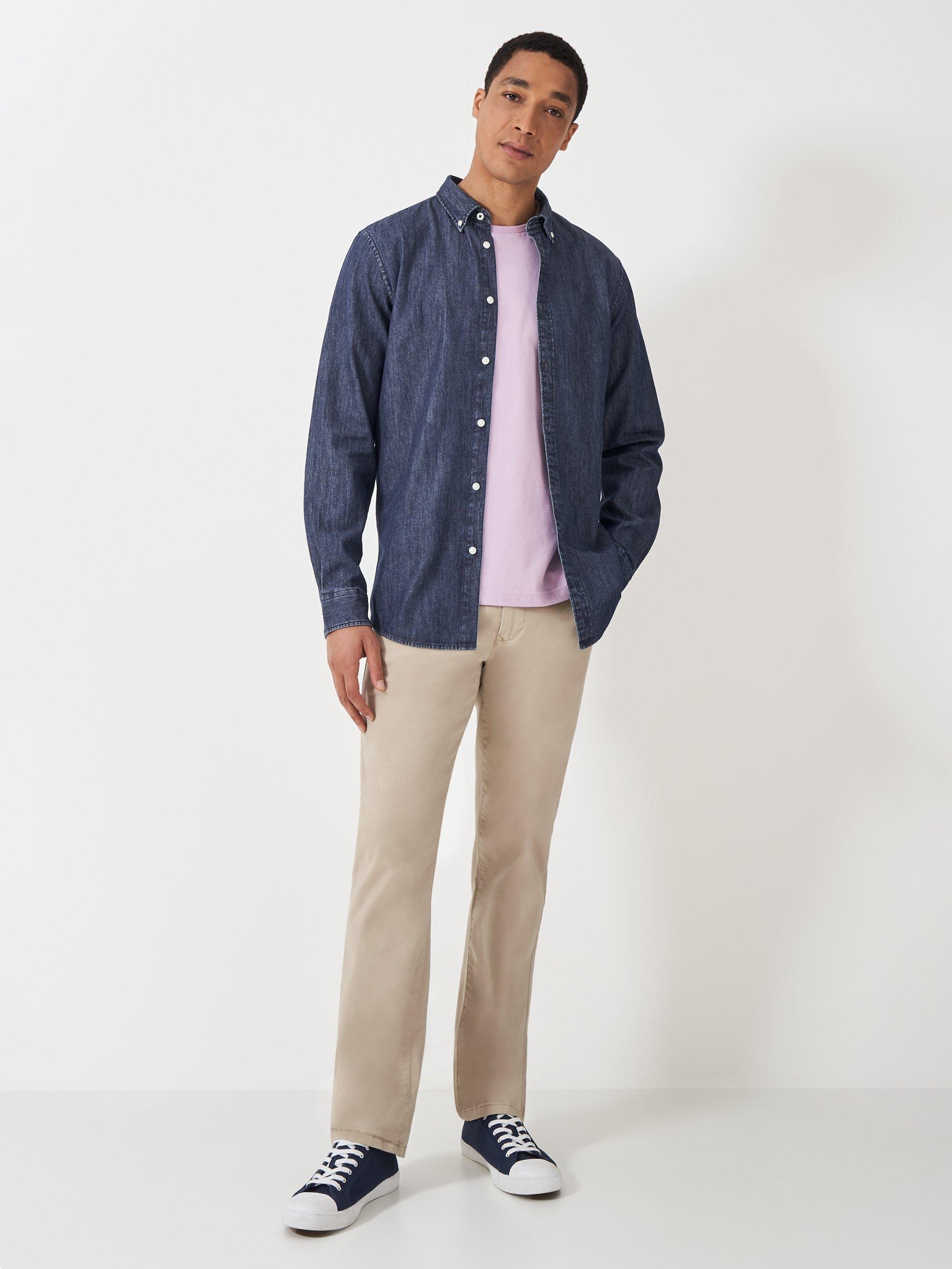 Product image 3 of 4, which shows Crew Clothing Cotton Regular Fit Denim Shirt, Airforce Blue, L