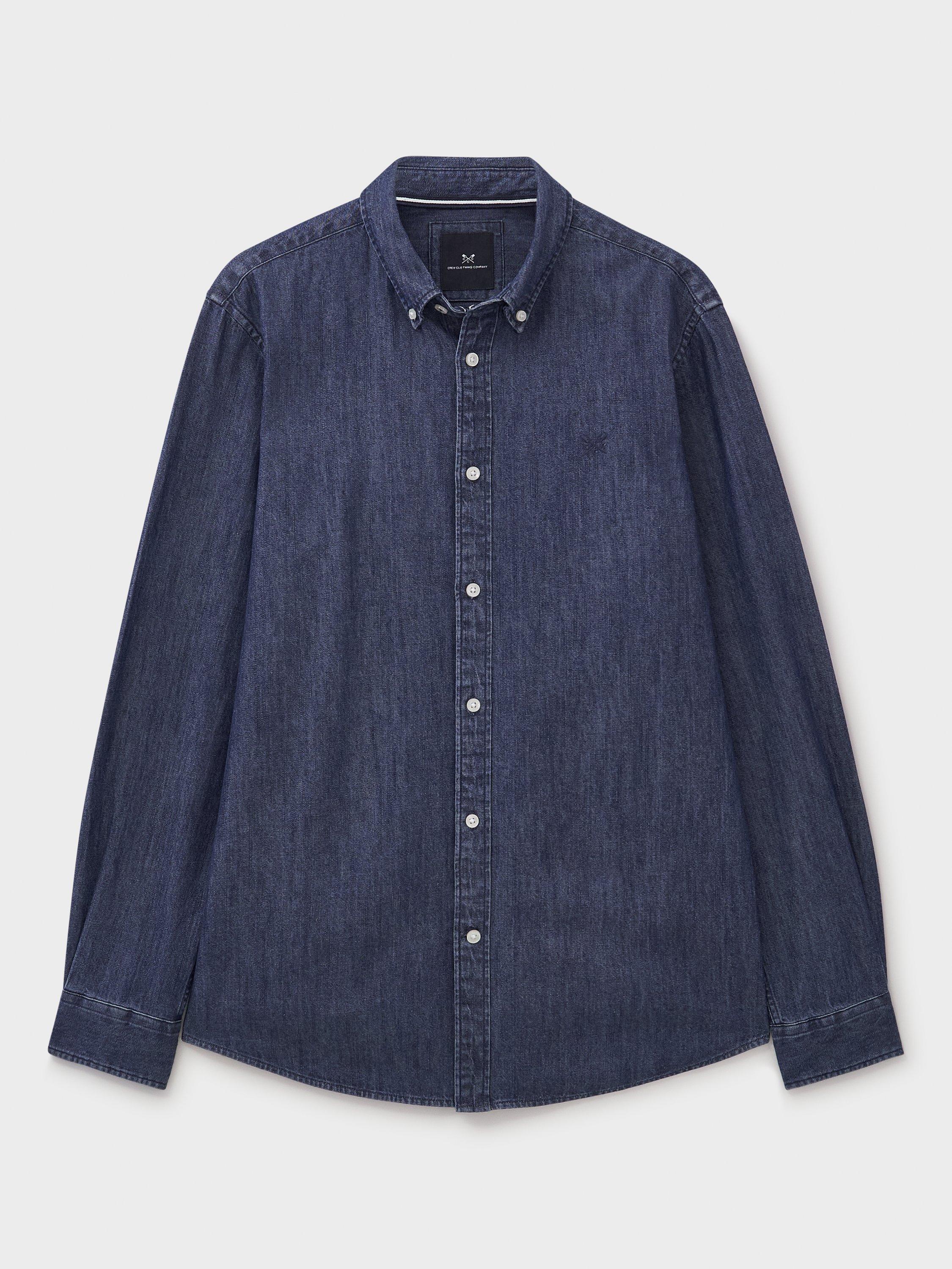Product image 4 of 4, which shows Crew Clothing Cotton Regular Fit Denim Shirt, Airforce Blue, L