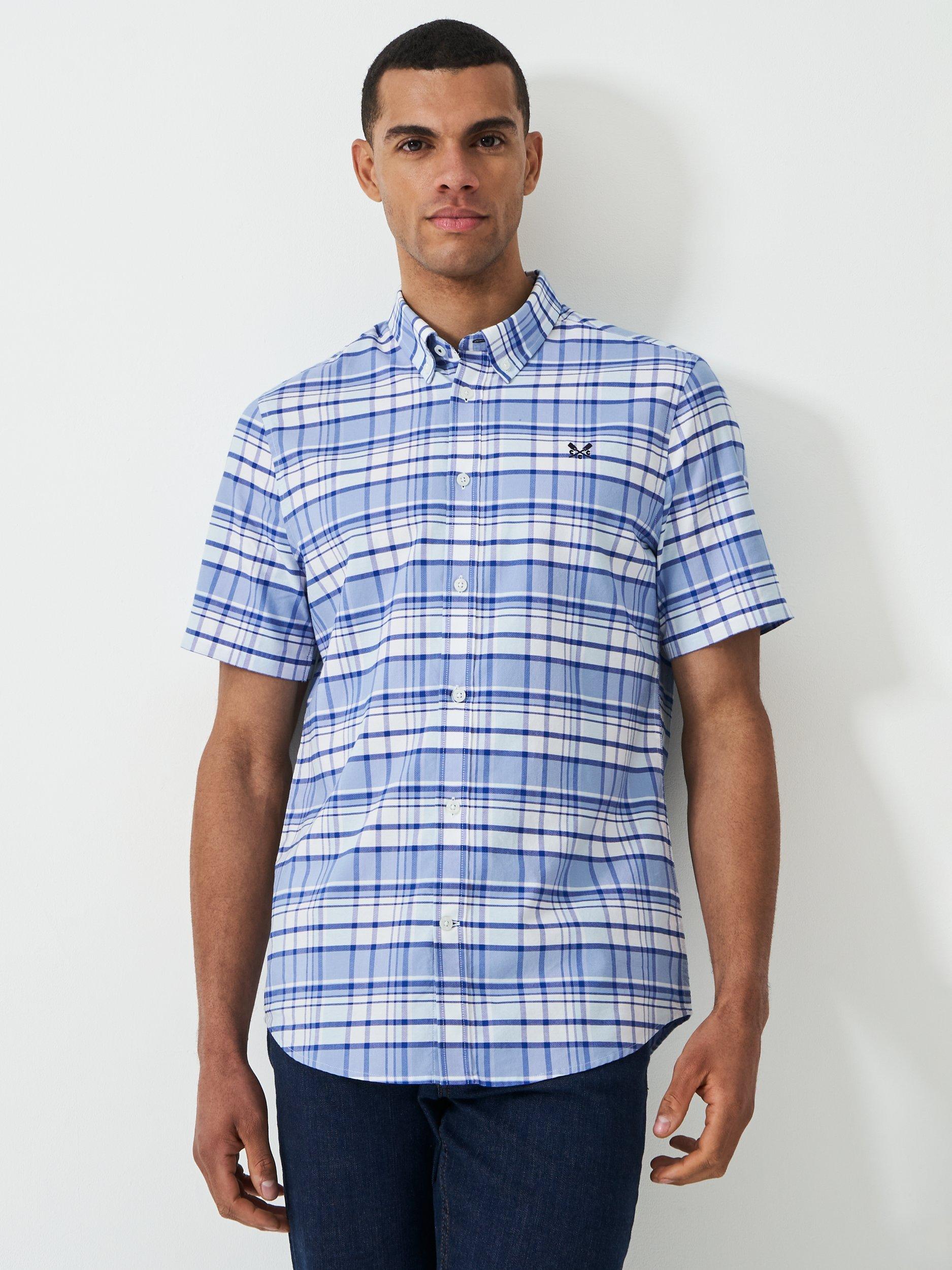 Product image 1 of 5, which shows Crew Clothing Cotton Regular Fit Check Shirt, Bright Blue, L