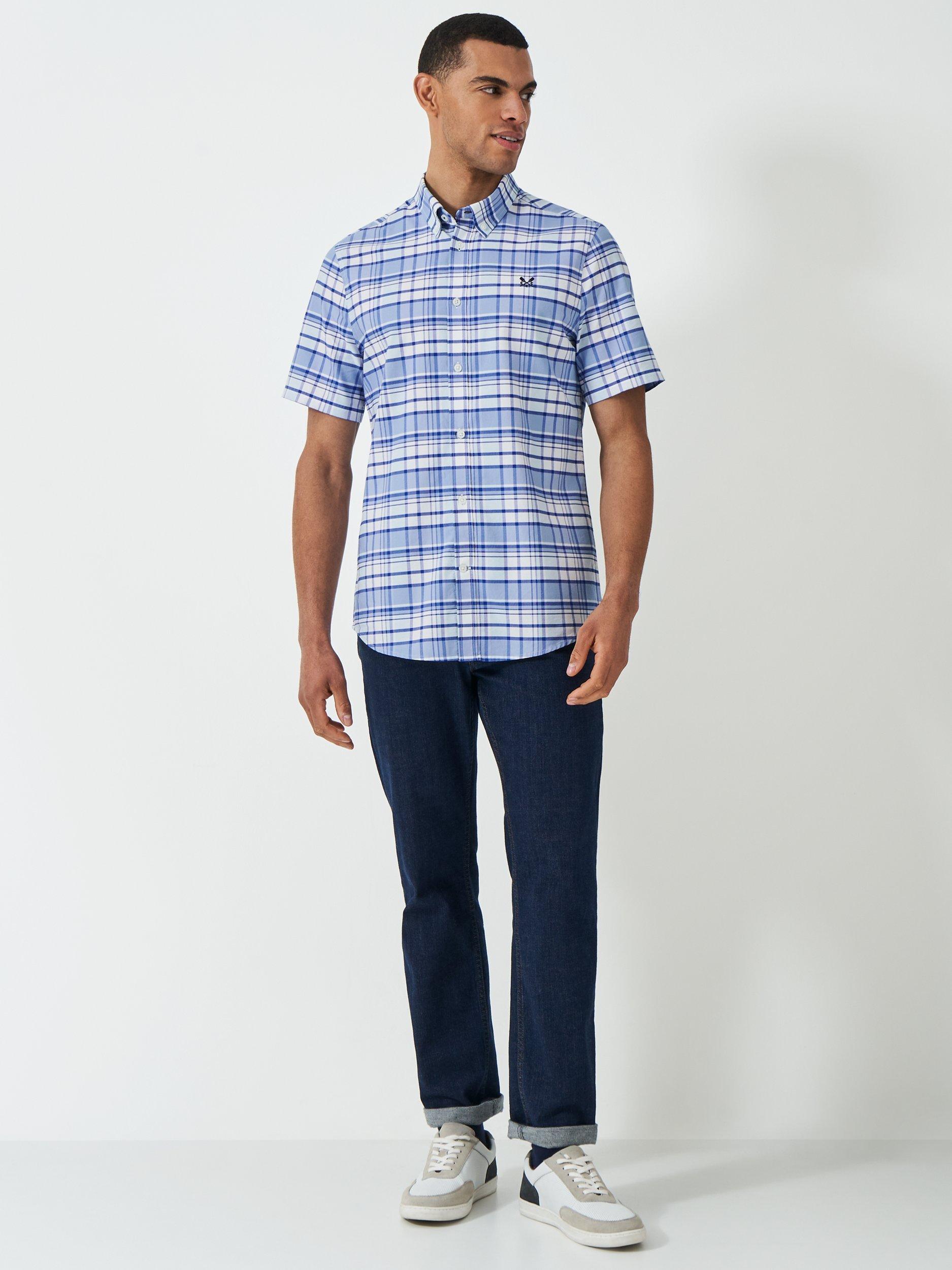 Product image 2 of 5, which shows Crew Clothing Cotton Regular Fit Check Shirt, Bright Blue, L