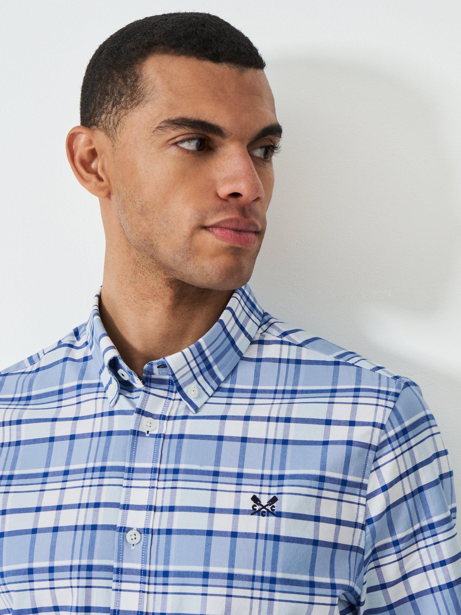 Product image 4 of 5, which shows Crew Clothing Cotton Regular Fit Check Shirt, Bright Blue, L