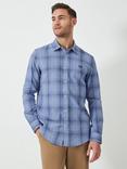 Crew Clothing Cotton Linen Blend Regular Fit Check Shirt, Light Blue