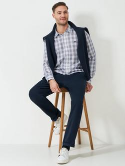 Crew Clothing Linen Cotton Blend Regular Fit Check Shirt, Navy/White - view 2, Navy/White