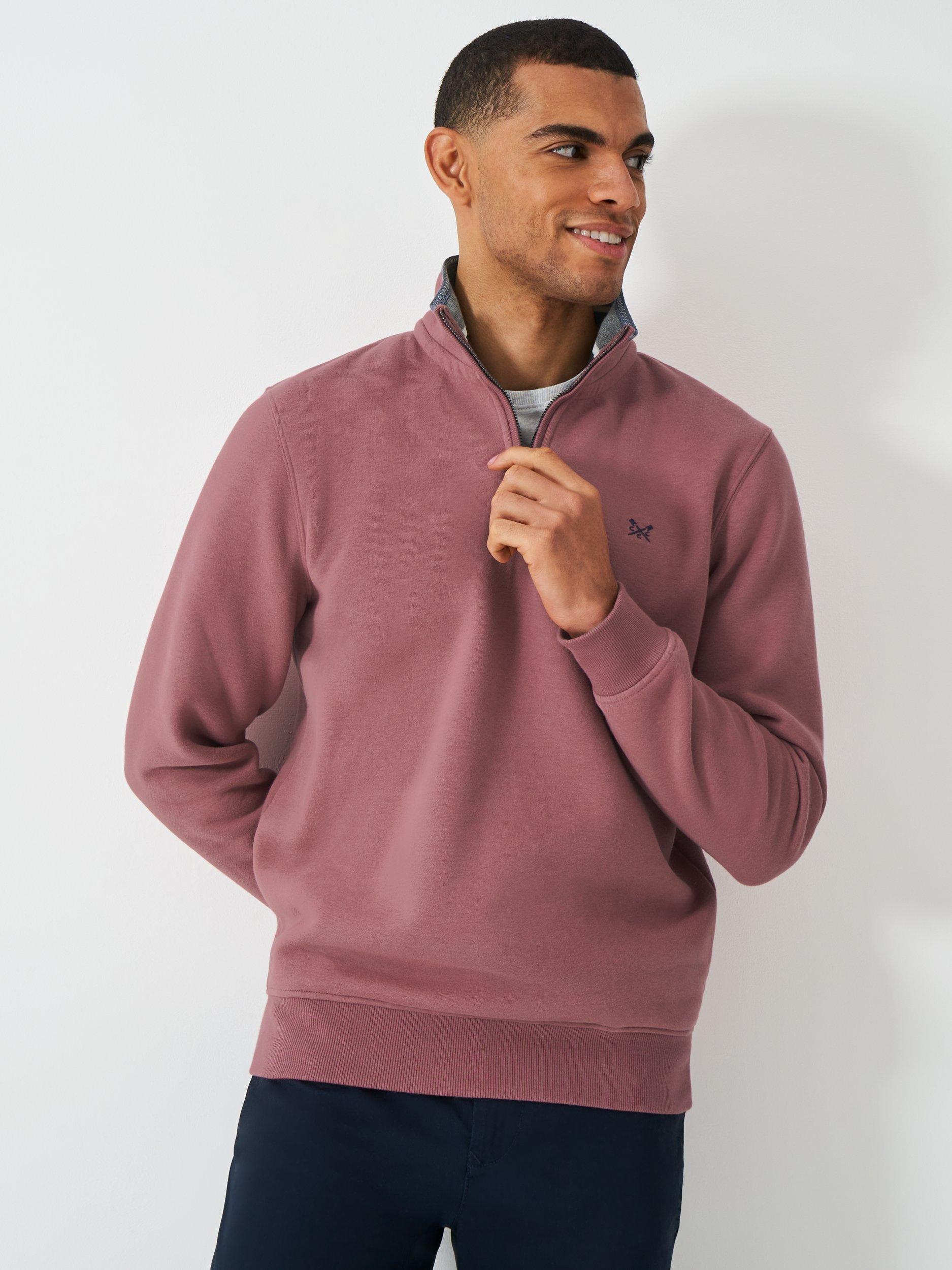 Product image 1 of 5, which shows Crew Clothing Cotton Blend Half-Zip Jumper, Pastel Pink, XS