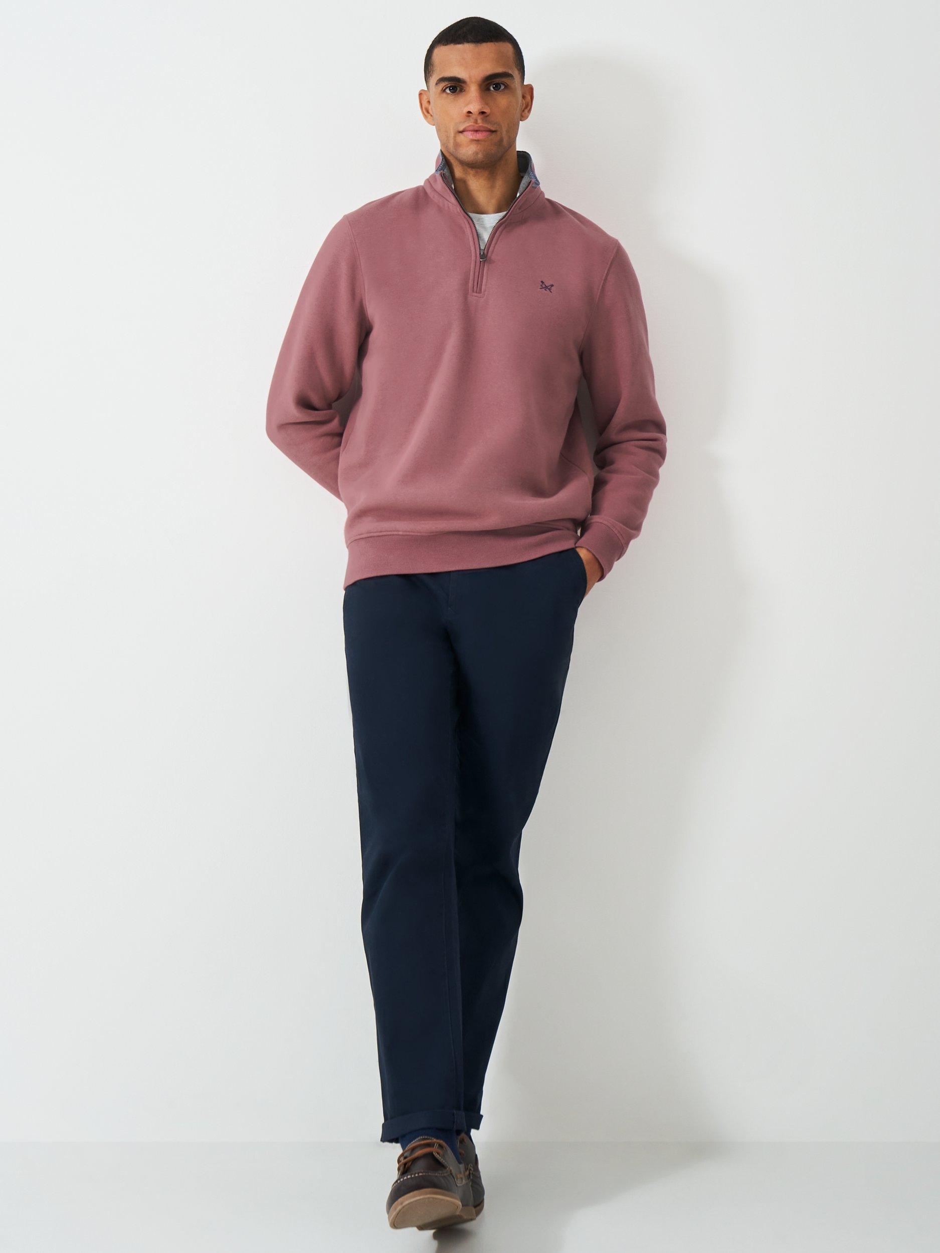 Product image 2 of 5, which shows Crew Clothing Cotton Blend Half-Zip Jumper, Pastel Pink, XS