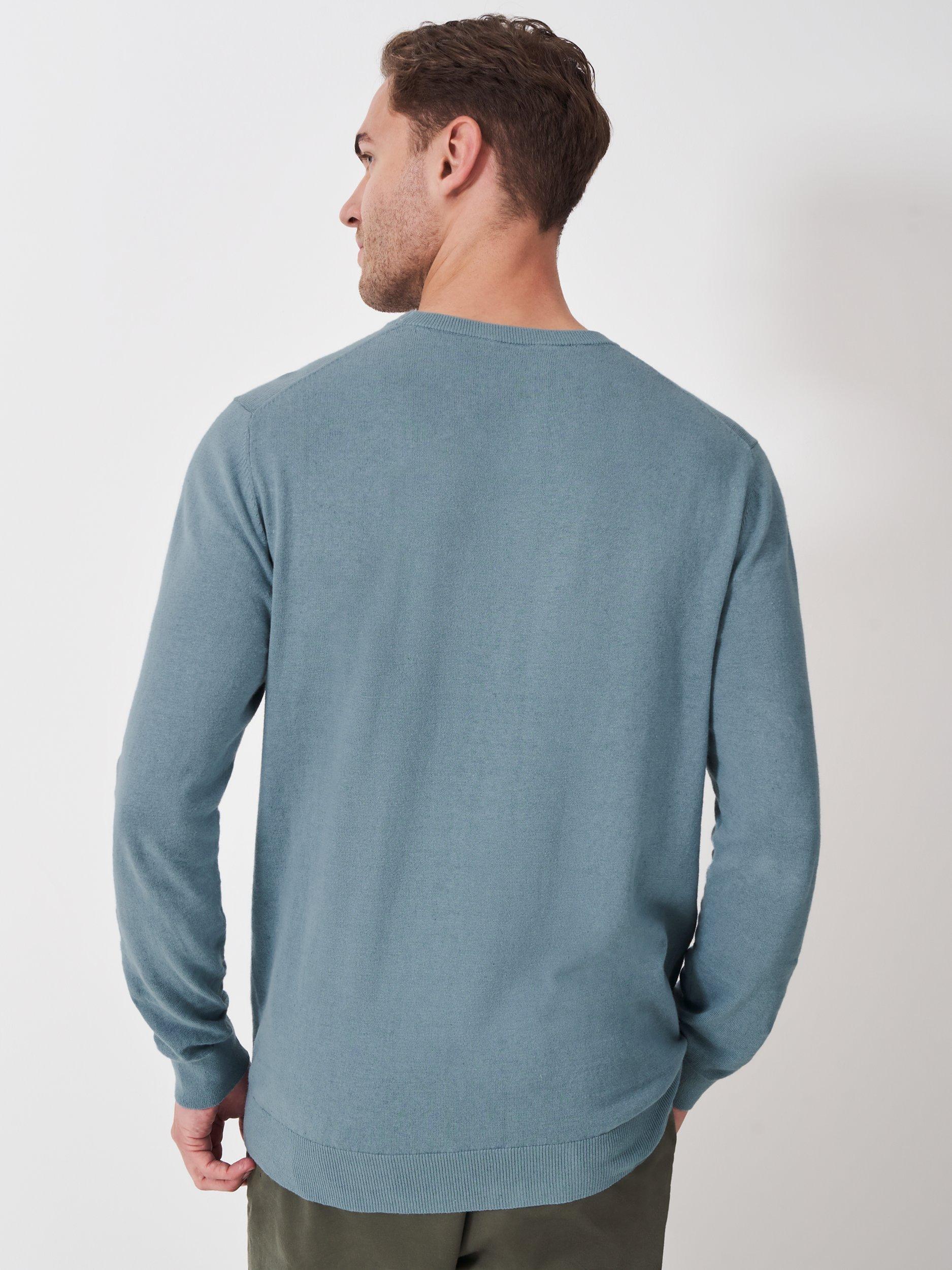 Product image 2 of 5, which shows Crew Clothing Cotton Linen Blend Crew Neck Jumper, Airforce Blue, XS