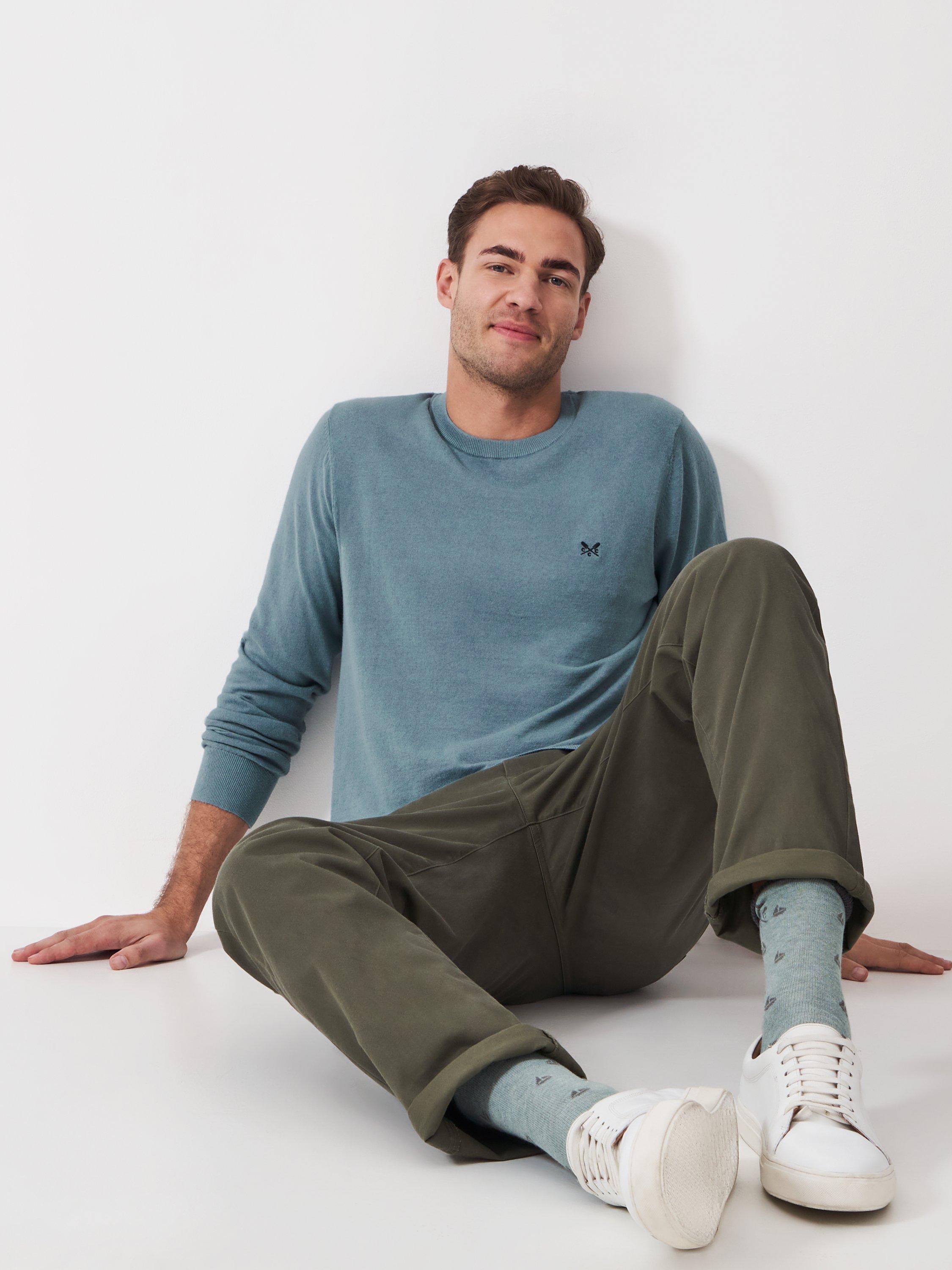Product image 3 of 5, which shows Crew Clothing Cotton Linen Blend Crew Neck Jumper, Airforce Blue, XS