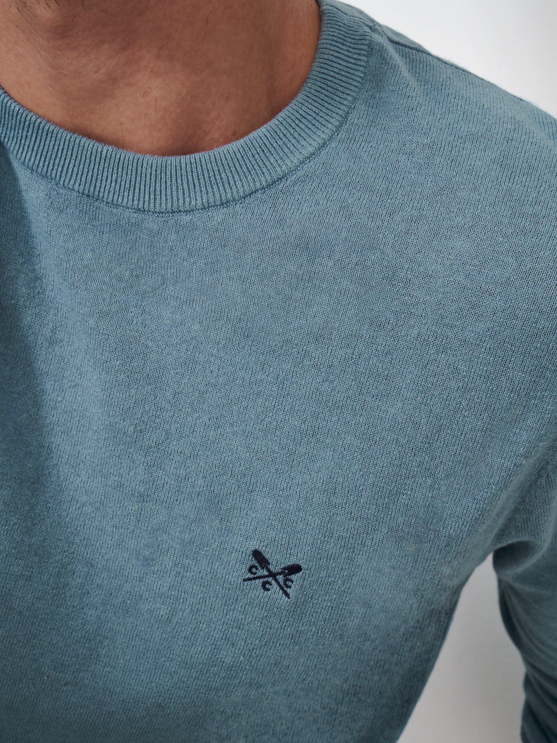 Product image 4 of 5, which shows Crew Clothing Cotton Linen Blend Crew Neck Jumper, Airforce Blue, XS