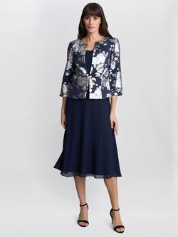 Gina Bacconi Sandra Floral Jacquard Jacket & Dress, Navy/Multi, Navy/Multi