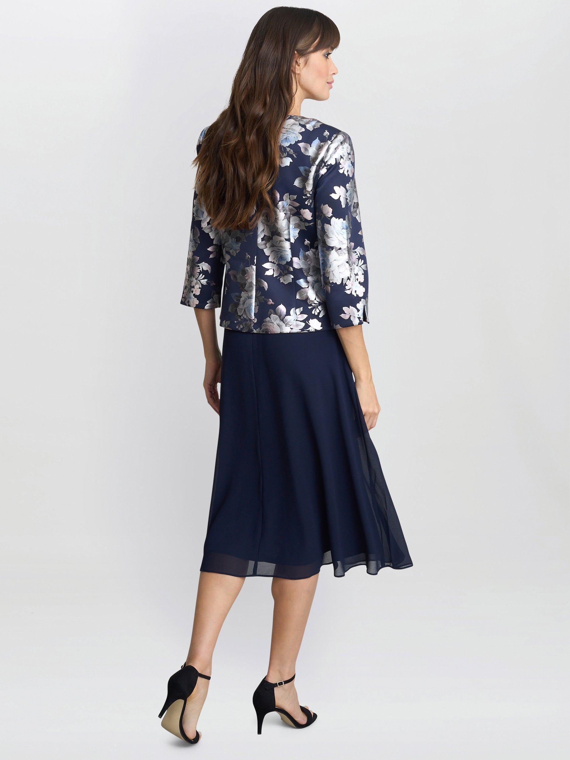 Product image 2 of 4, which shows Gina Bacconi Sandra Floral Jacquard Jacket & Dress, Navy/Multi, 10